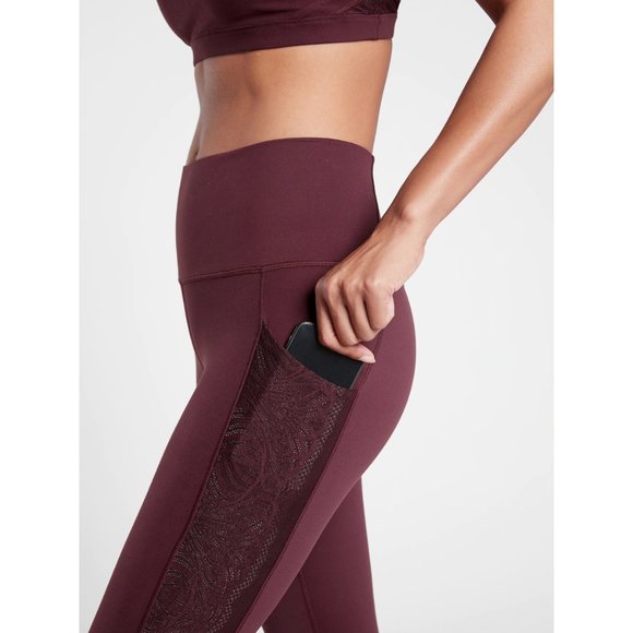 NEW ATHLETA Salutation Stash II Lace 7/8 Tights Leggings Maroon - Picture 2 of 6
